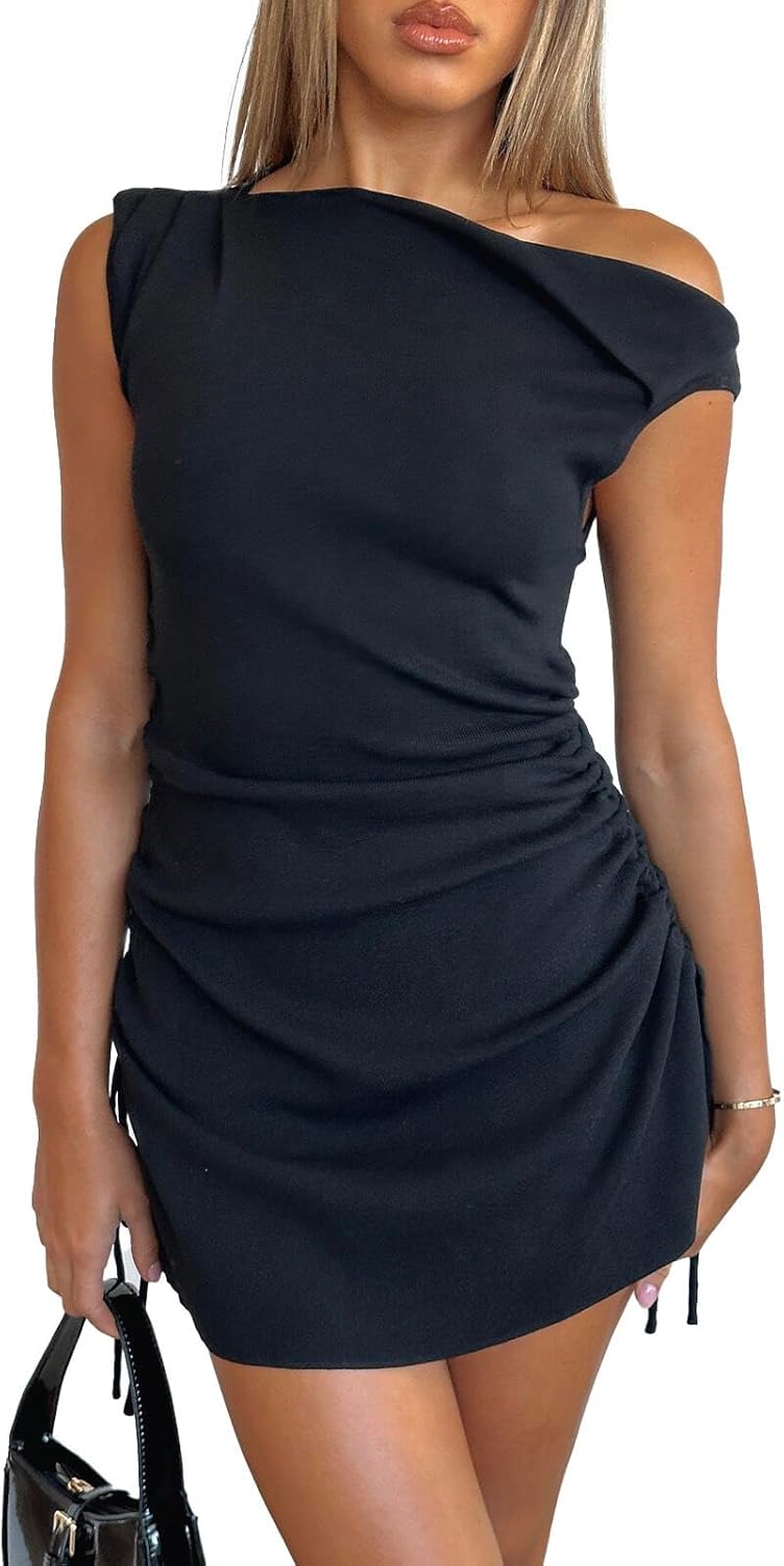 Women's Summer Bodycon Dresses One Shoulder Cute Mini Dress