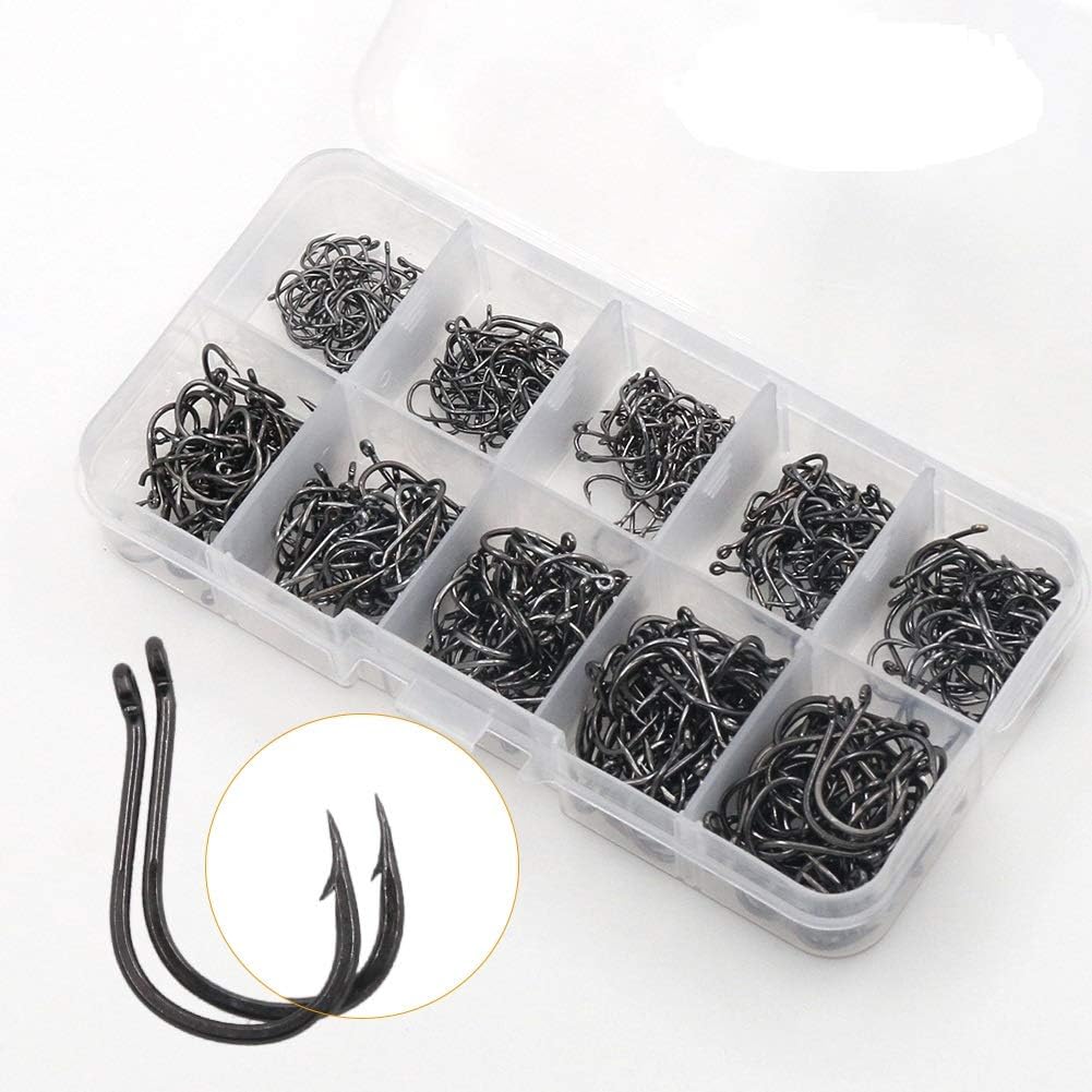 Strong Sharp Fish Hooks Set, 10 Sizes in Portable Box, BiaoGan