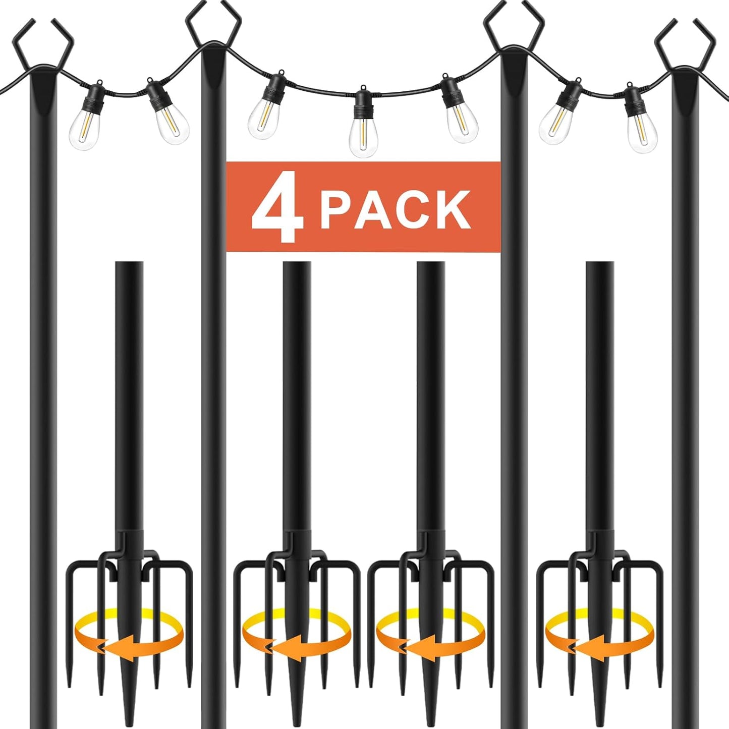 10Ft String Light Poles for Outdoor Use with Fence Brackets