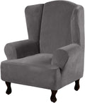 Wingback Chair Slipcover Velvet Plush High Stretch - Grey