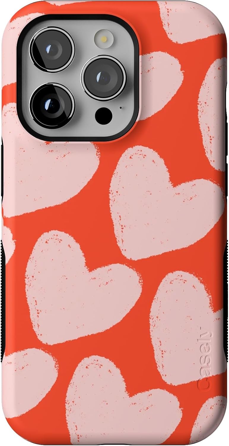 Bold Protective iPhone 14 Pro Case with Heart Doodle Design