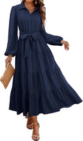Long Sleeve Button Down Belted A-Line Maxi Dress - Flowy Fall Staple