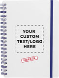 100 White Spiral Notebooks with Elastic Band Pack - 80 Lined Pages