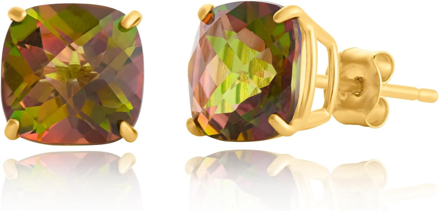 14k White or Yellow Gold Cushion-Cut December Birthstone Earrings