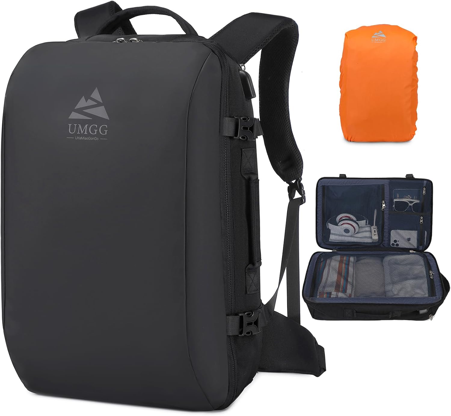 Travel Backpack for Men 40L with USB Charging Port and Rain Cover