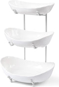 3 Tier Fruit Basket for Counter - Ceramic Fruit Bowl with Metal Stand