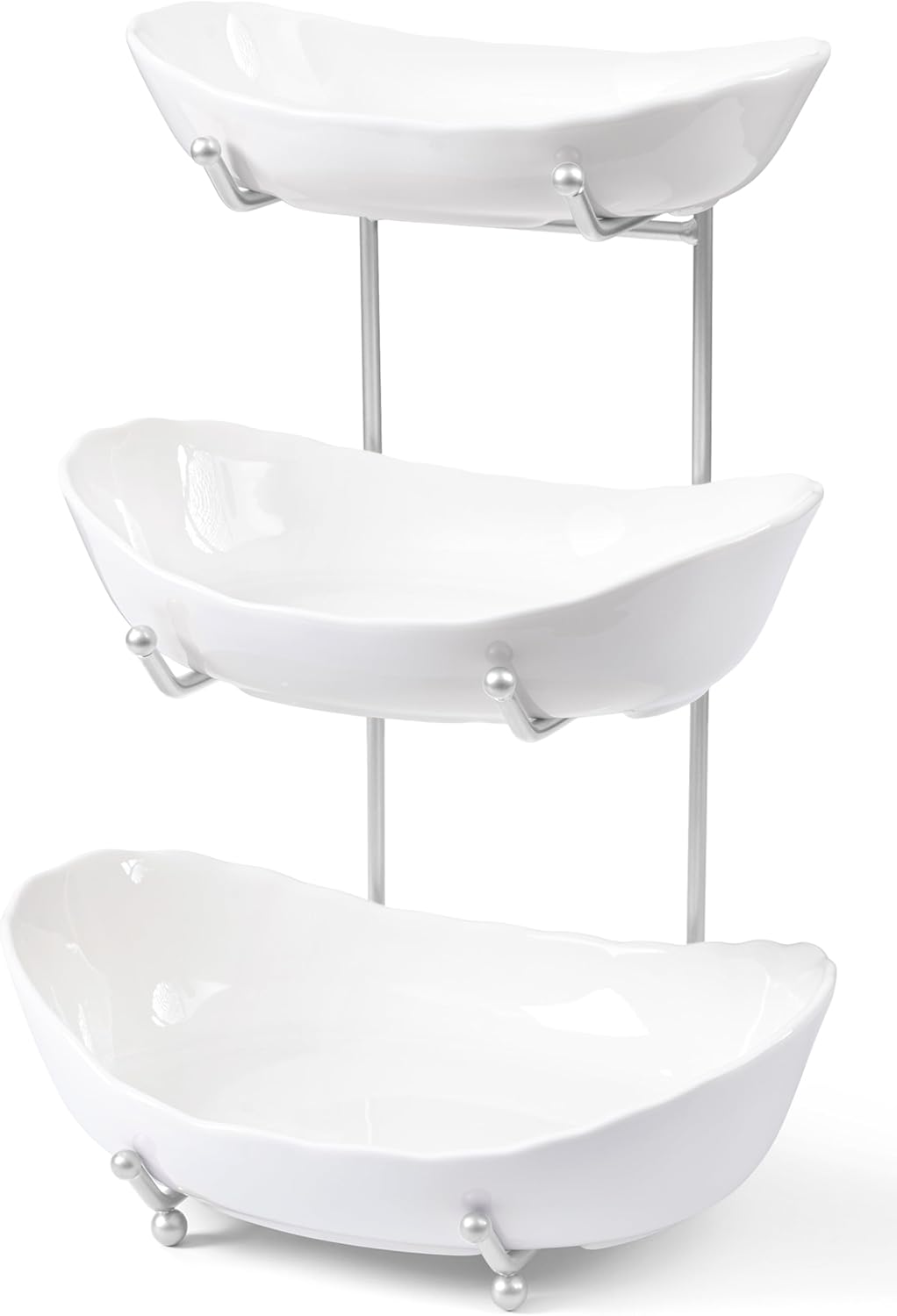 3 Tier Fruit Basket for Counter - Elegant Ceramic Bowl & Stand