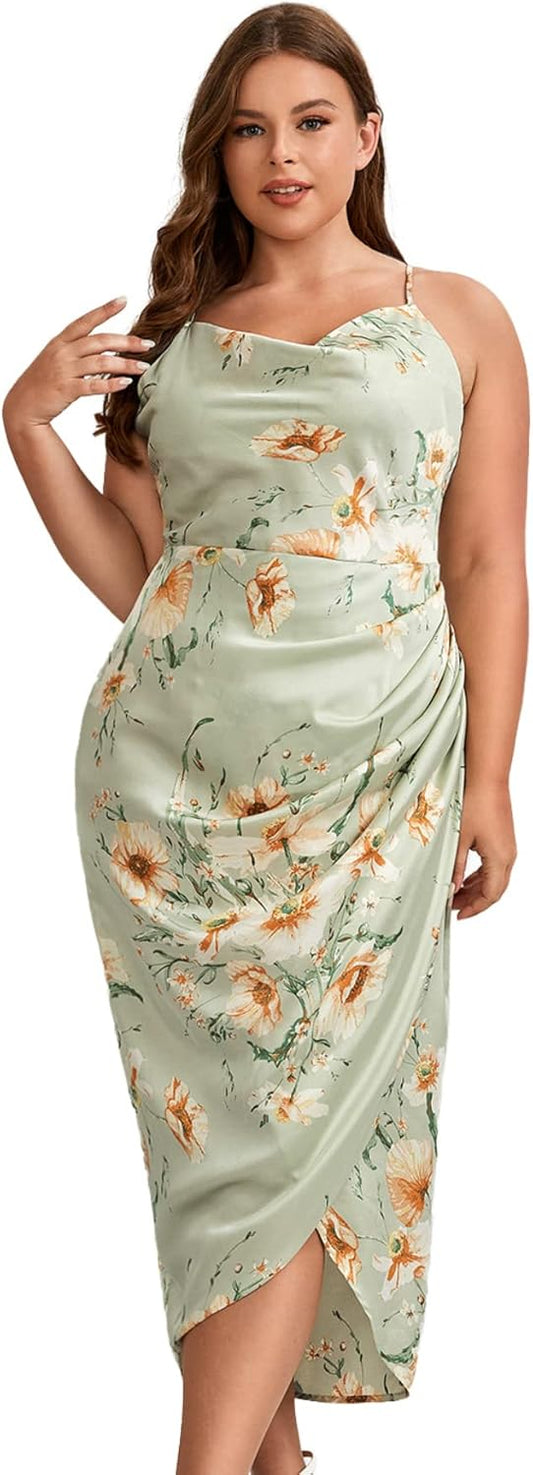 Floerns Women's Plus Size Satin Spaghetti Strap Cami Dress Review