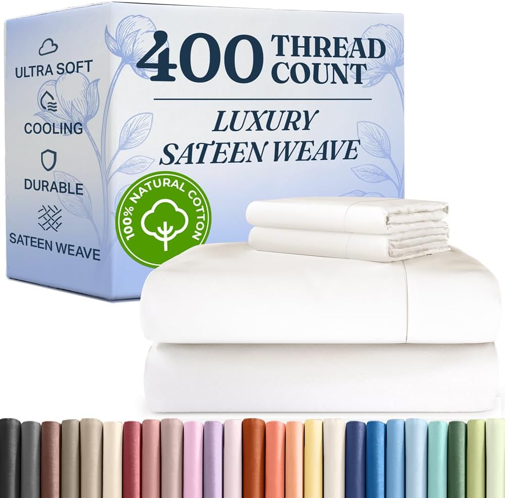 400 Thread Count Cotton Sheet Set for Queen Size Mattresses