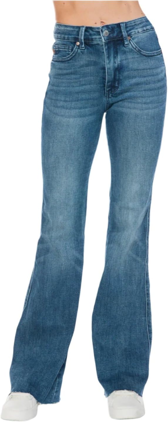 Judy Blue Mid Rise Tummy Control Cut Hem Flare Jeans Review