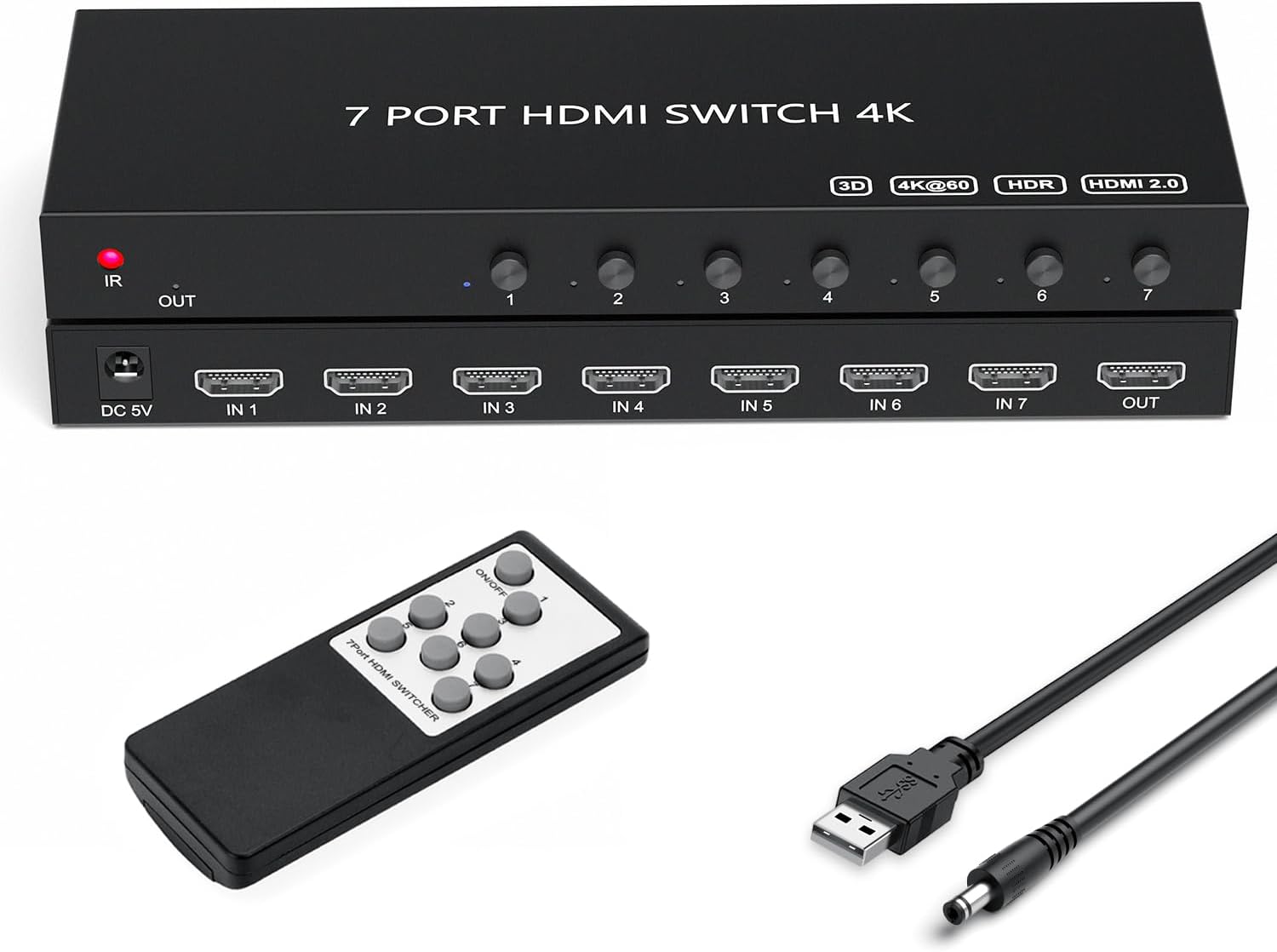 7Port HDMI Switcher 4K@60Hz with Remote for Gaming and TV