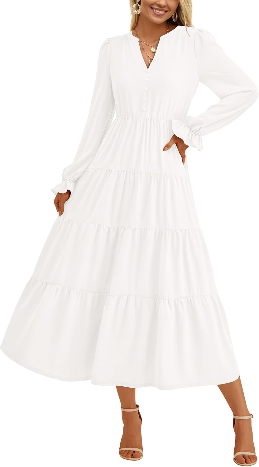 PRETTYGARDEN Long Sleeve Dress for Women - Elegant Maxi Style