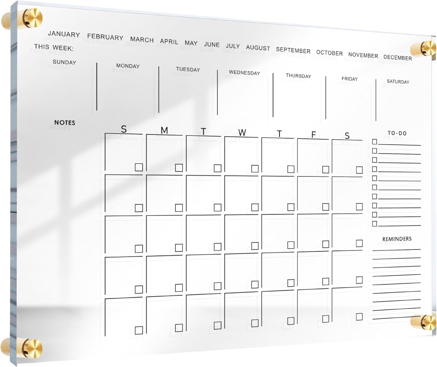 Classic Acrylic Calendar for Wall - Modern Dry Erase Planner