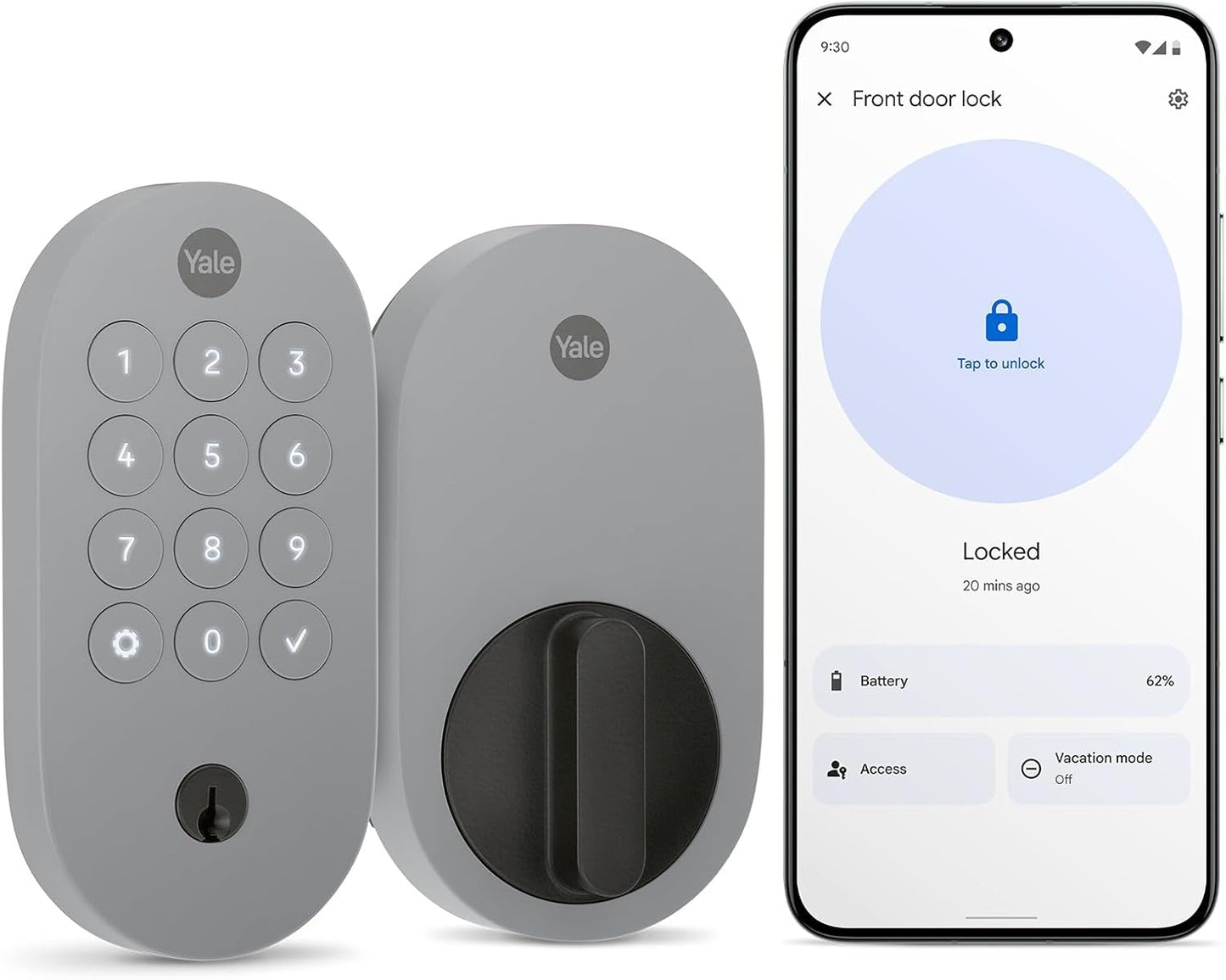 Yale Ash Keyed Deadbolt Smart Lock with Google Matter Features