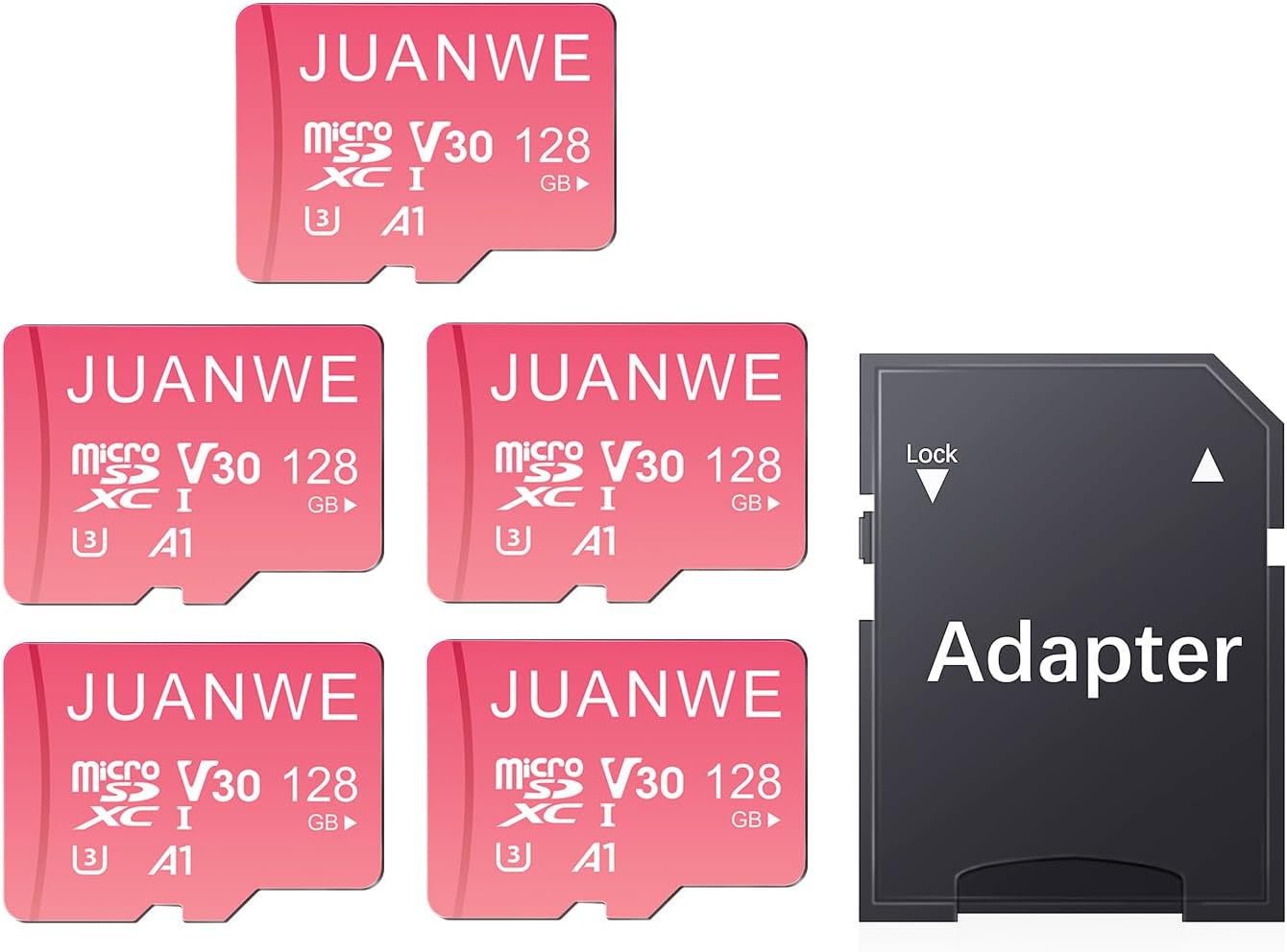 128GB Micro SD Card 5 Pack for 4K Video - Pink