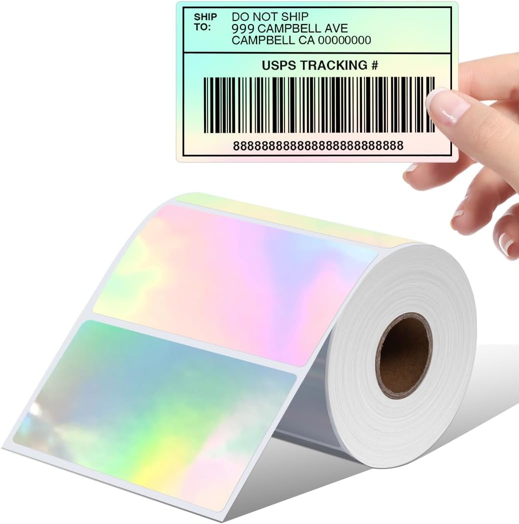 Memoking Holographic Silver Thermal Labels - 500 Labels!