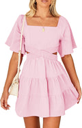 Shy Velvet Women's Summer Dress Square Neck Crossover Waist