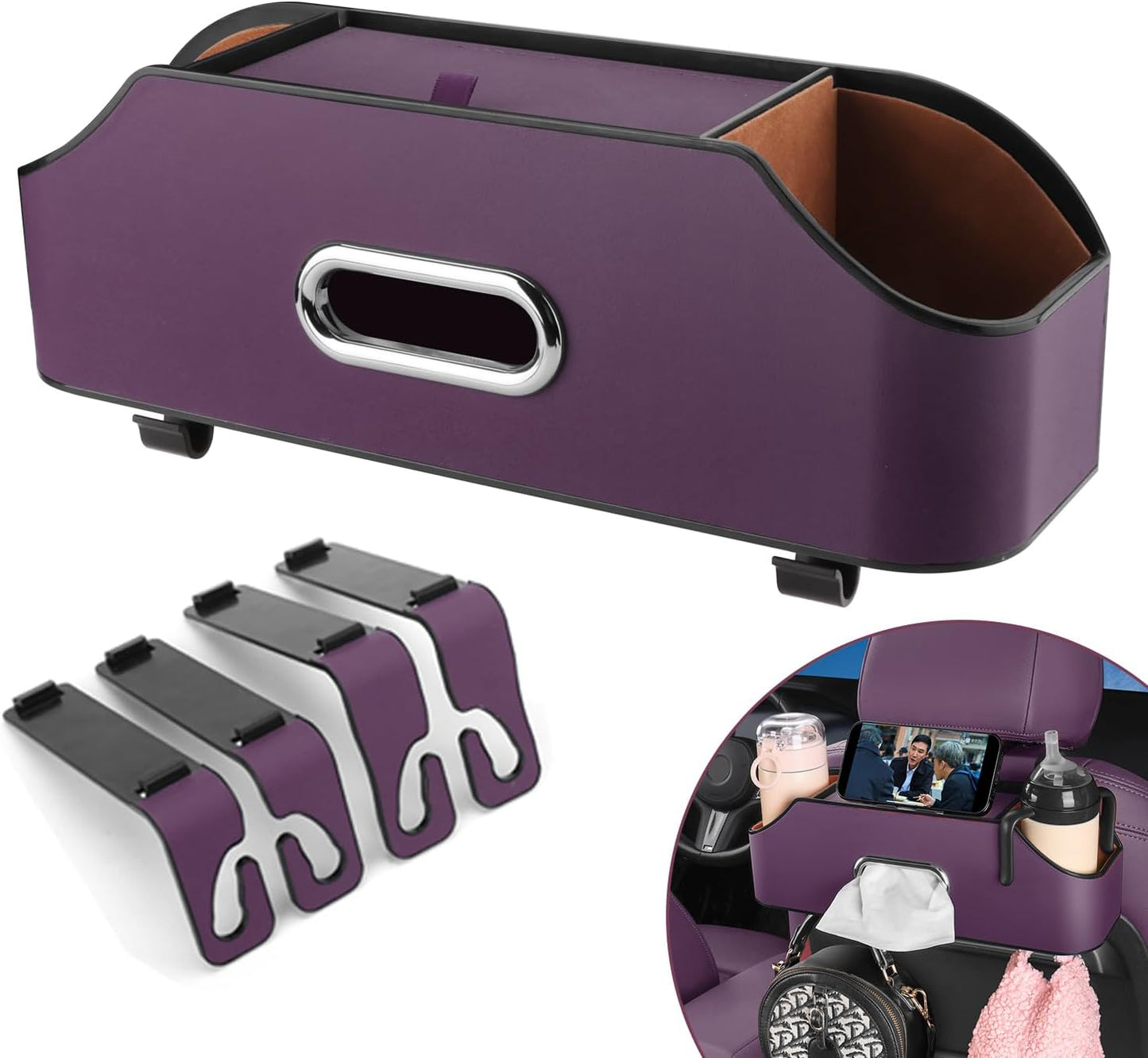 Stylish Car Seat Organizer for Family Adventures - Purple