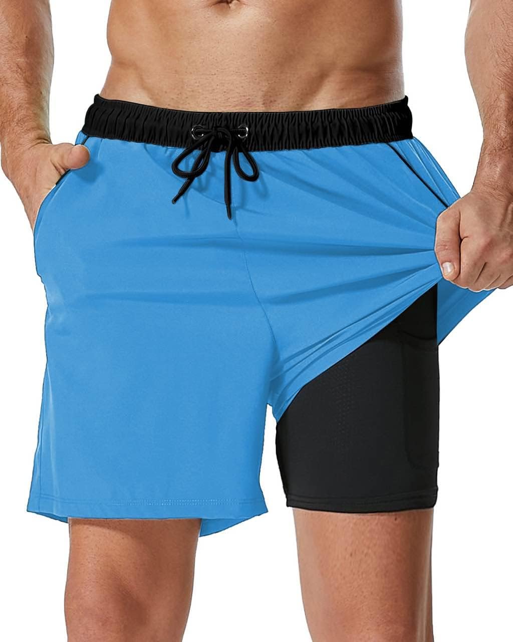 SILKWORLD Mens Swim Trunks with Compression Liner for Comfort
