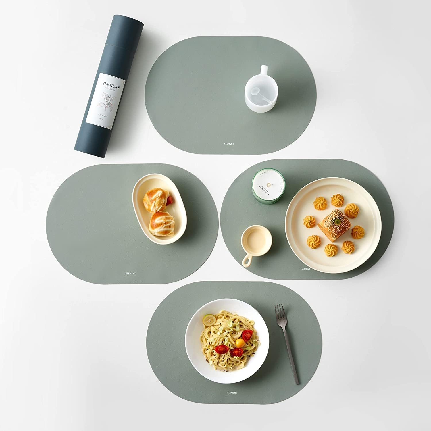 Mint Green Oval Silicone Placemats Set of 4 for Modern Dining