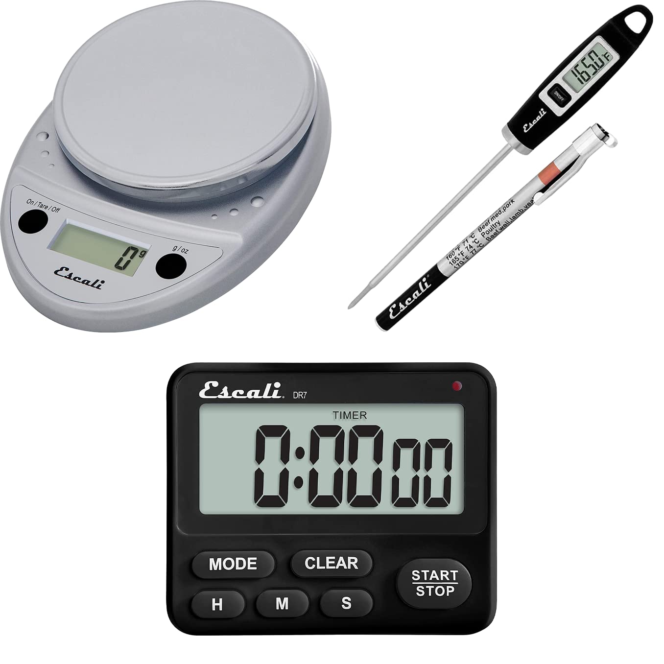 Escali Primo Bakers Bundle: Digital Kitchen Scale, Thermometer & Timer