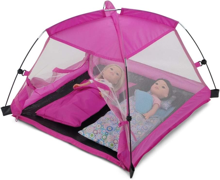 Pink Camping Tent for 14-18 Dolls | Travel Carry Case Included