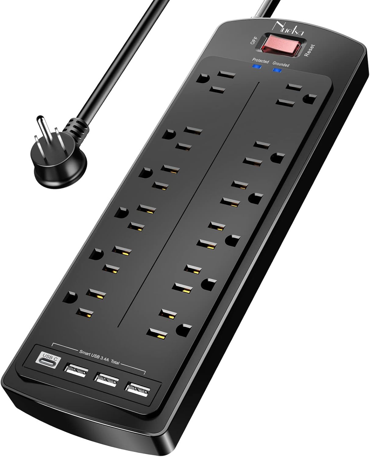 Nuetsa 12-Outlet Power Strip with 4 USB Ports - Ultimate Surge Protection
