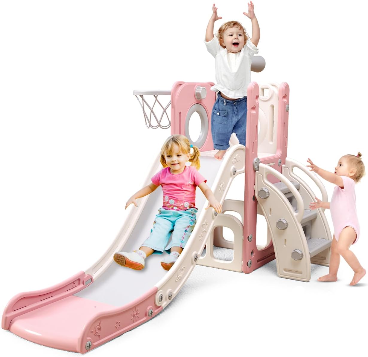 6 in 1 Toddler Playset with Slide and Basketball Hoop for Fun