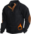 Mens Corduroy Sweatshirt with Elbow Patches - Stand Collar Pullover