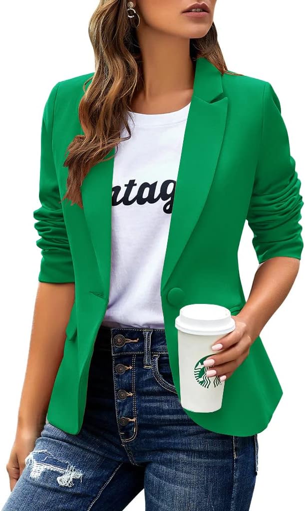 Womens Casual Blazers Long Sleeve Button Slim Work Office Jacket