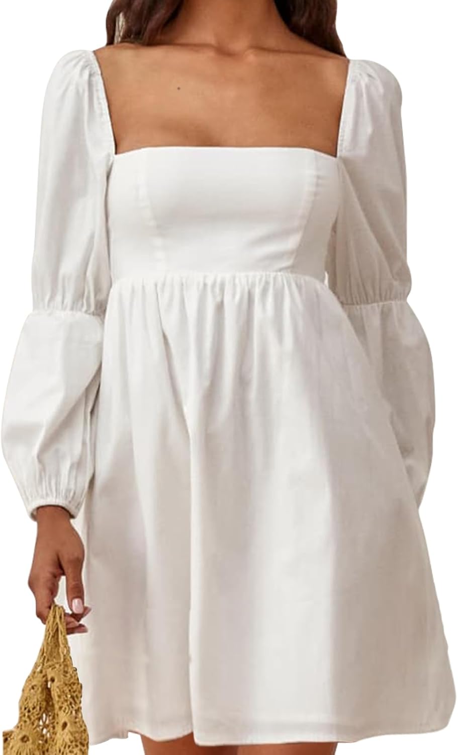 EXLURA Womens Square Neck Dress with Puff Sleeves for All Occasions