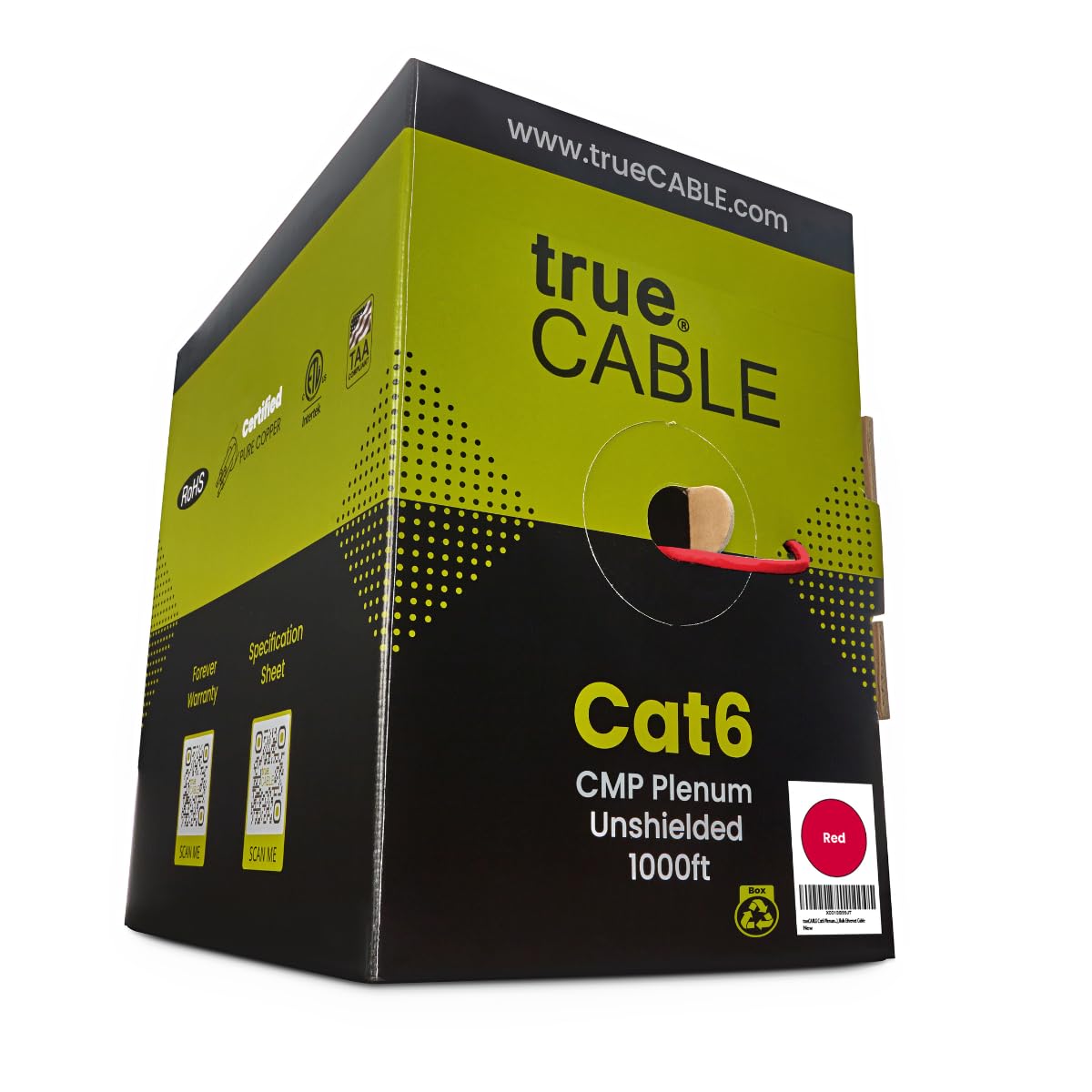 TRUE CABLE Cat6 Plenum Bulk Ethernet Cable for High-Speed Networks
