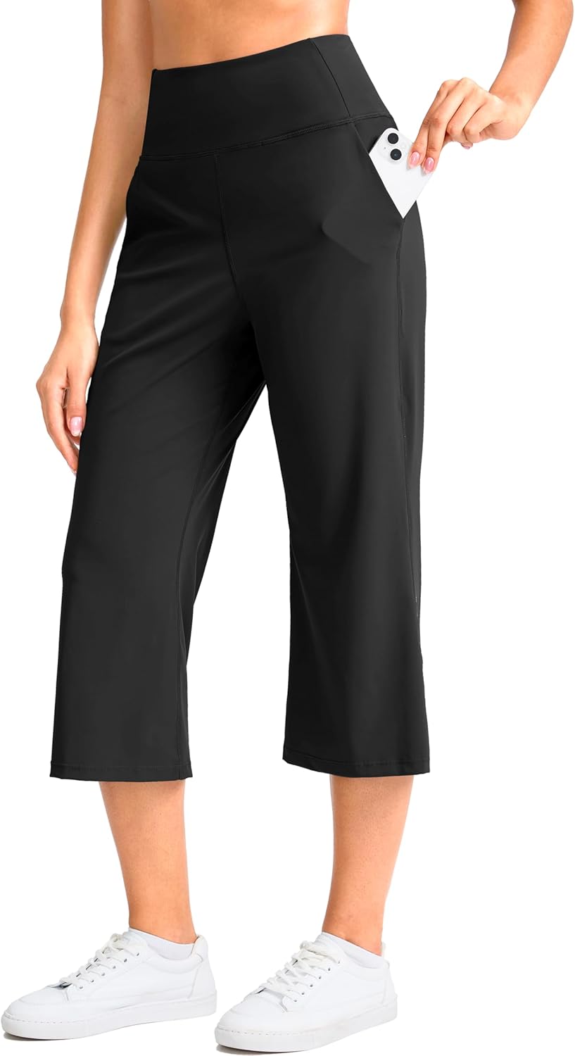 Soothfeel High Waist Wide Leg Capri Pants: Pockets Included!