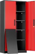 72in Black Red Metal Garage Storage Cabinet - Locking Tall Tool