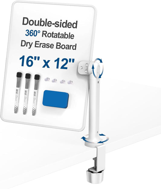 Double-Sided Desk Whiteboard with Dual 360 Swivel for Productivity