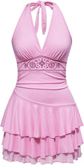 SOLY HUX Women's Halter Backless Mini Dress - Flowy A Line Summer