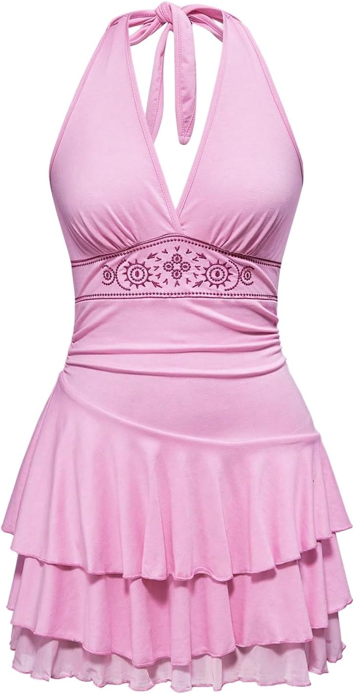 SOLY HUX Women's Summer Halter Backless Mini Dress for Fun