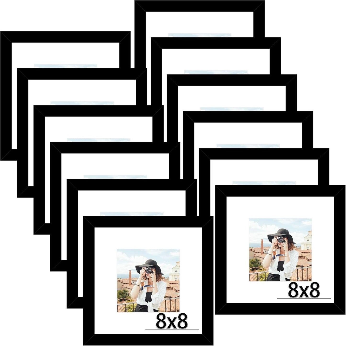 Picrit 8x8 Picture Frame Set of 12 for Wall or Table Display