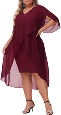 Plus Size Chiffon Cocktail Dress with Ruffle 3/4 Sleeve (Style VZLB)
