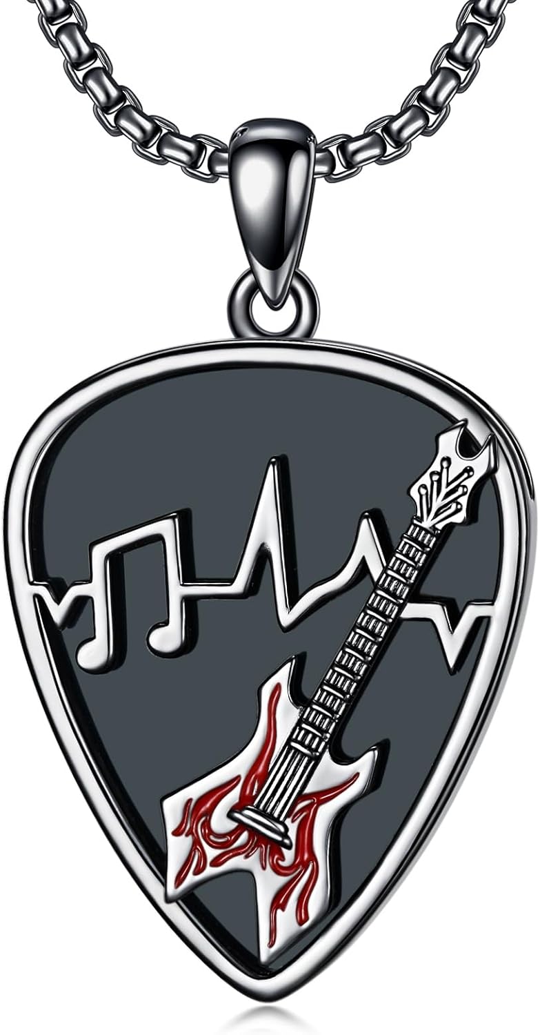 Sterling Silver Soundwave Guitar Pick Holder Necklace
