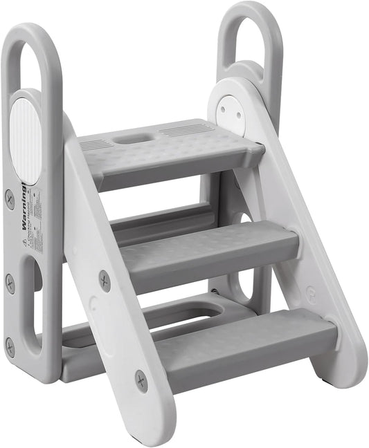 Foldable Toddler Step Stool for Kids - Adjustable 3 Steps