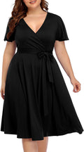 Plus Size Women Semi Formal Wrap Midi Dress - Black