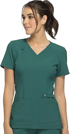 Iflex Scrubs for Women V-Neck Top with Stretchy Knit Panels