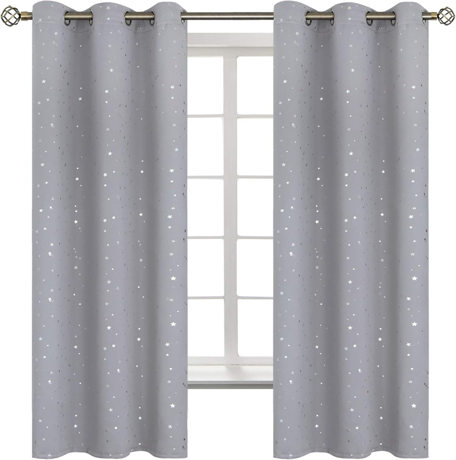 Light Grey Star Blackout Curtains for Kid's Bedroom - 42 x 63 in