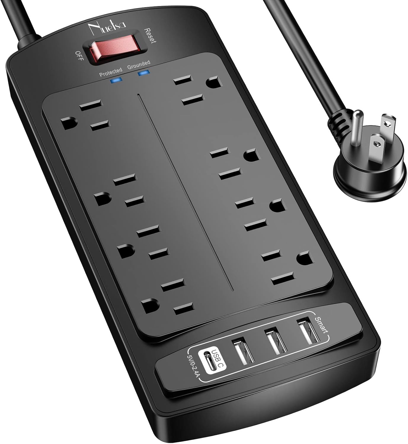 Nuetsa Surge Protector Power Strip: 8 Outlets, 4 USB Ports