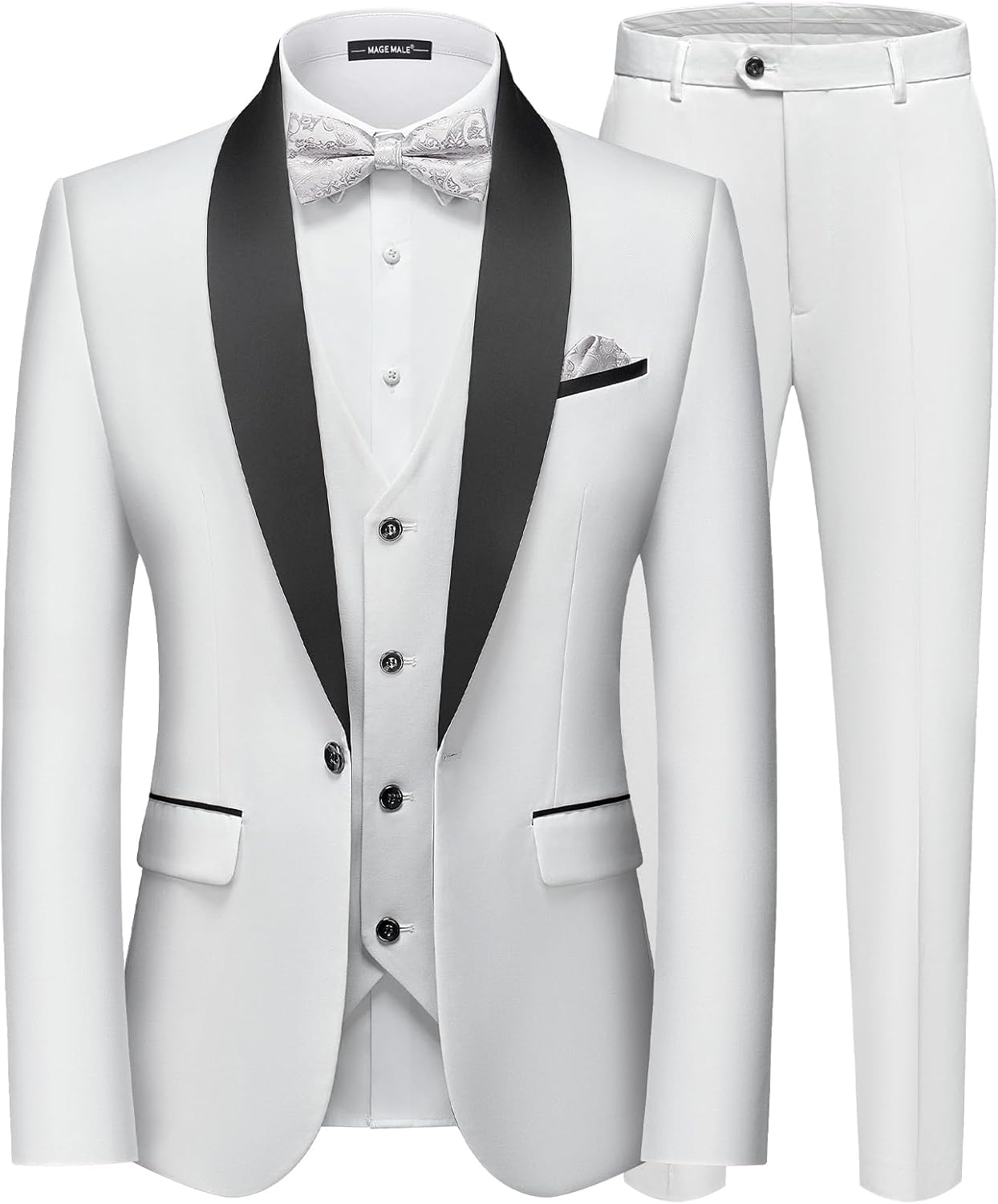MAGE MALE Men's Slim Fit 3 Piece Suit for Weddings and Events