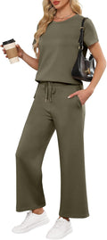 Women 2 Piece Wide Leg Lounge Set - Loose Fit Summer Tracksuit