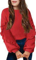 Girls Lantern Sleeve Knit Sweater Pullover - Soft, Cozy Fit