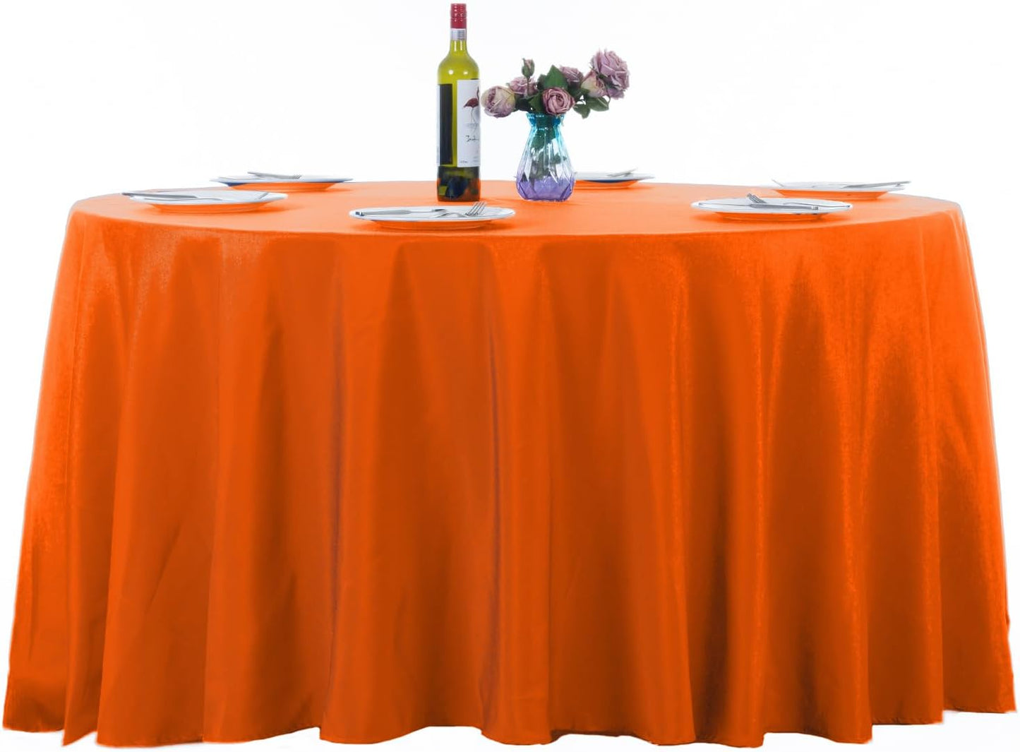 120 Inch Orange Round Tablecloth Set for Events and Parties