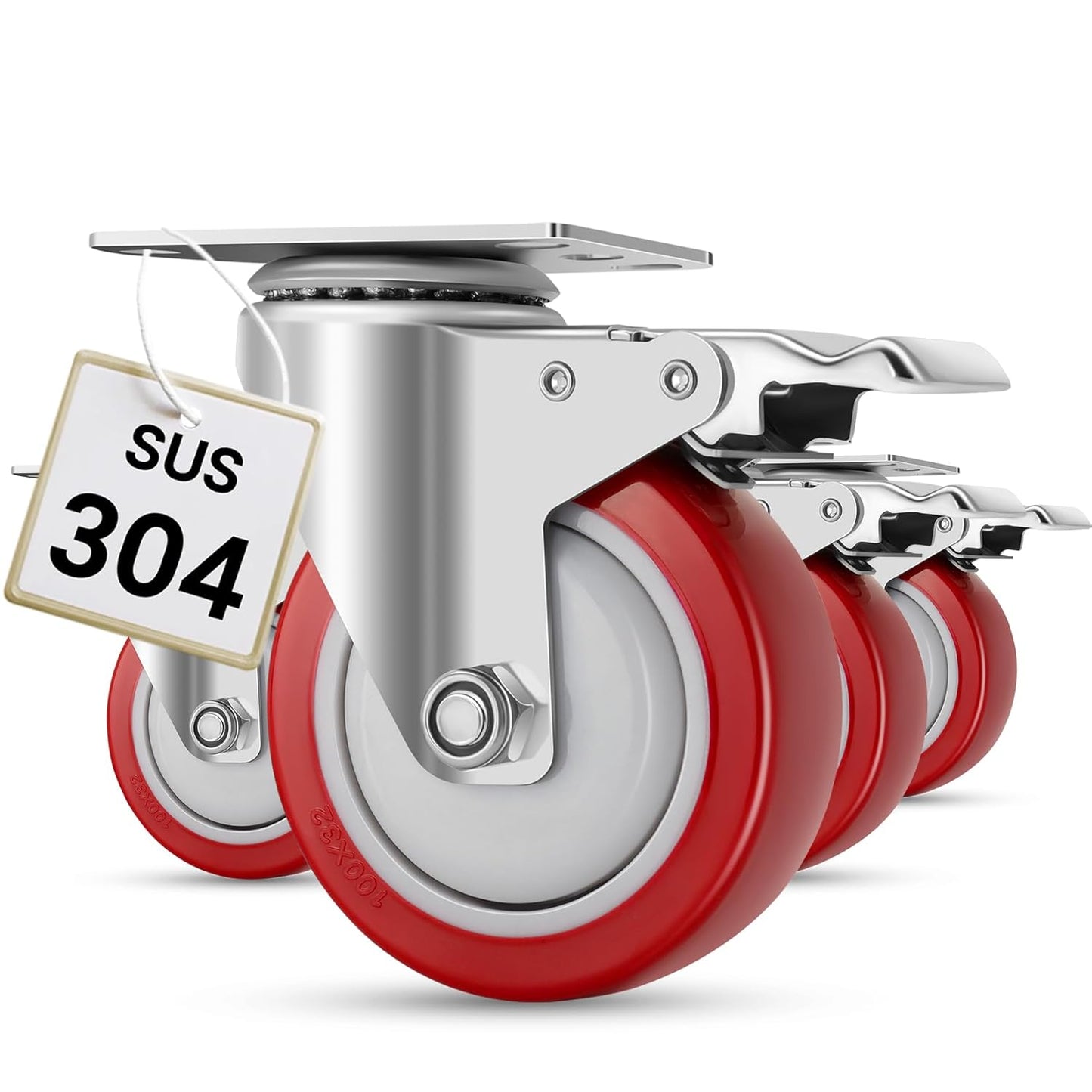 Stainless Steel 4 Inch Caster Wheels with Brake for Heavy Duty Use